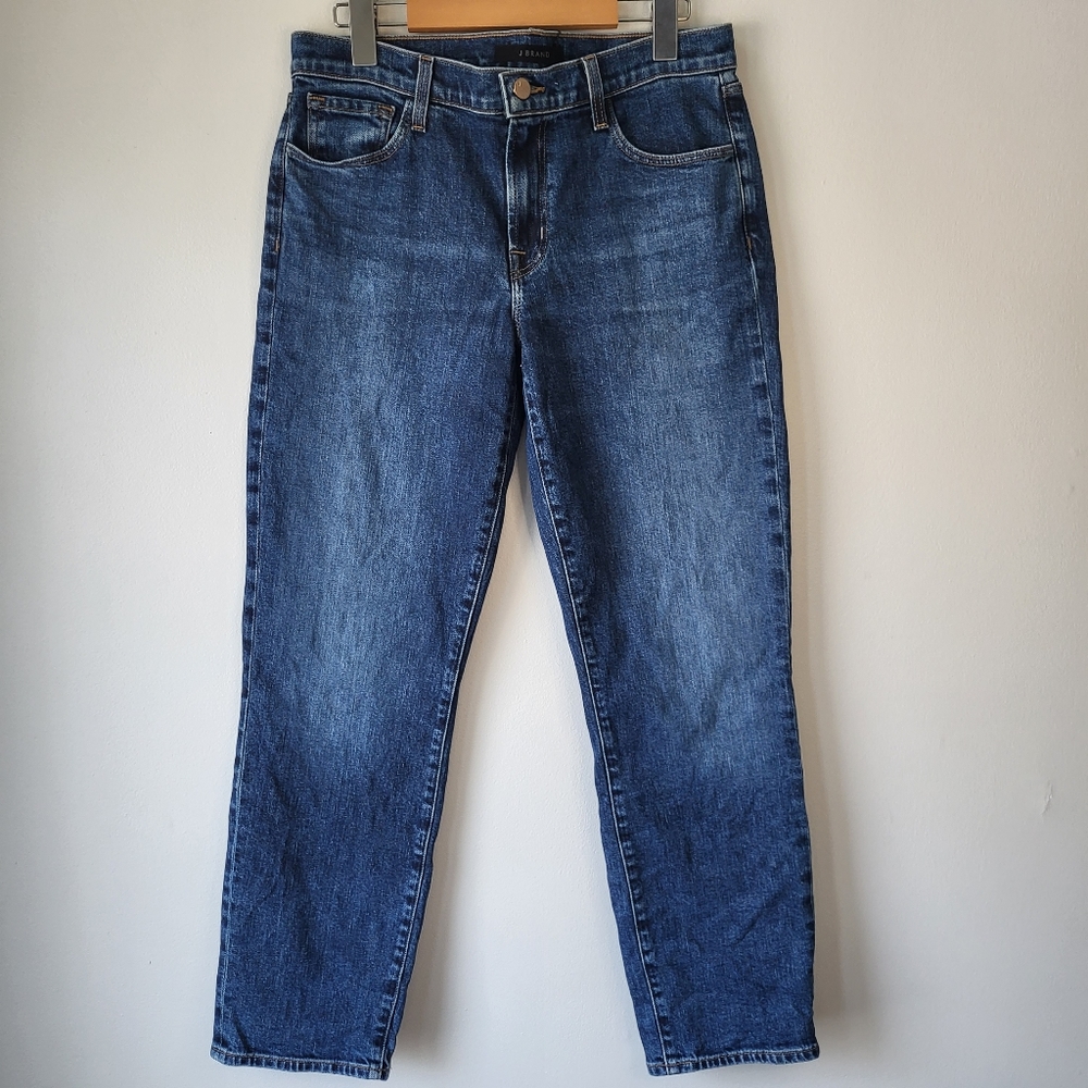 J Brand Adele straight leg mid rise medium wash denim jean in size 28